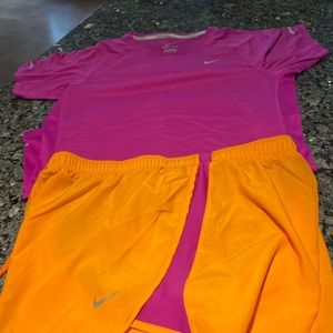 Nike Running Set Shorts and top like new ladies Med Orange and pink